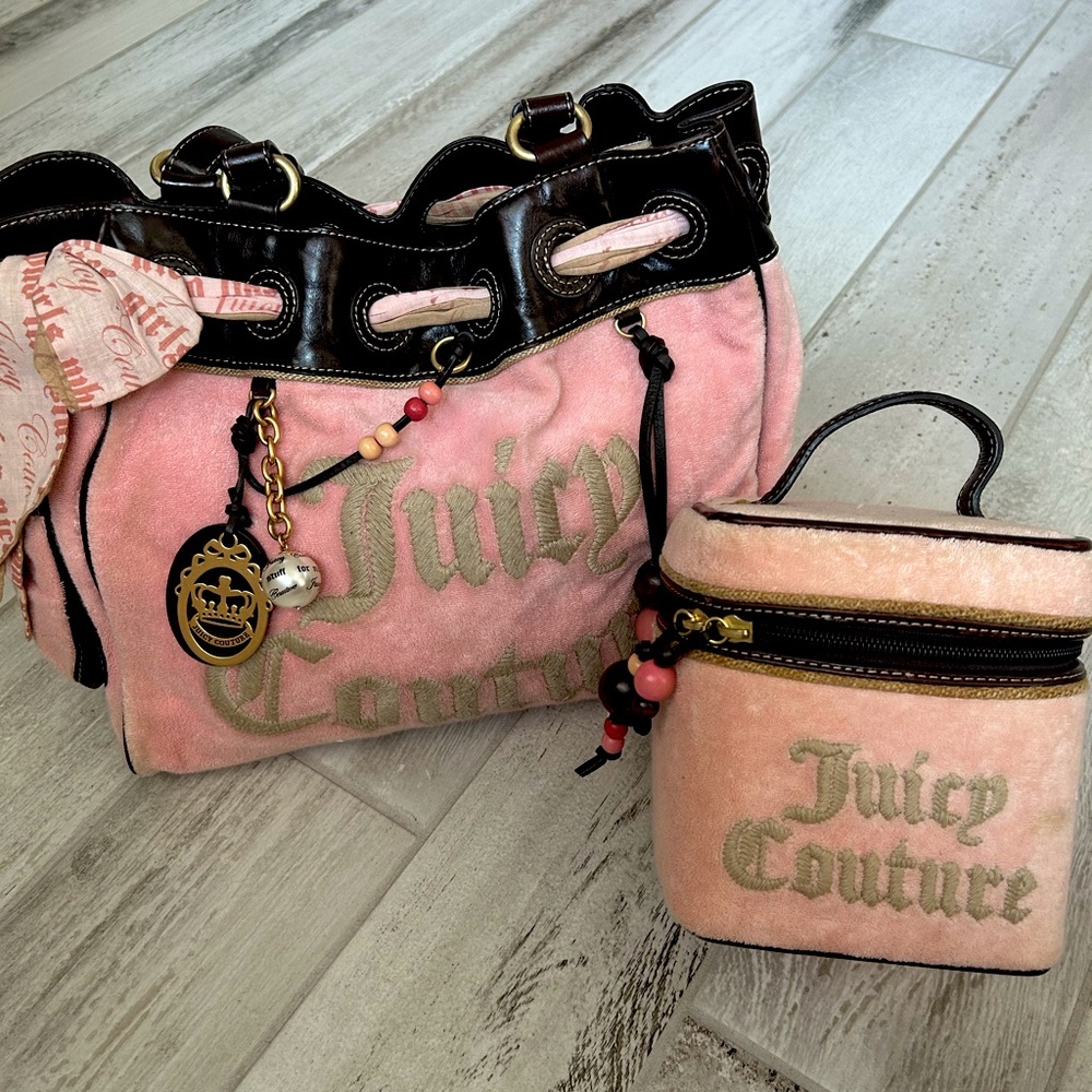 **rare** Vintage Juicy couture daydreamer tote purse & makeup organizer set
